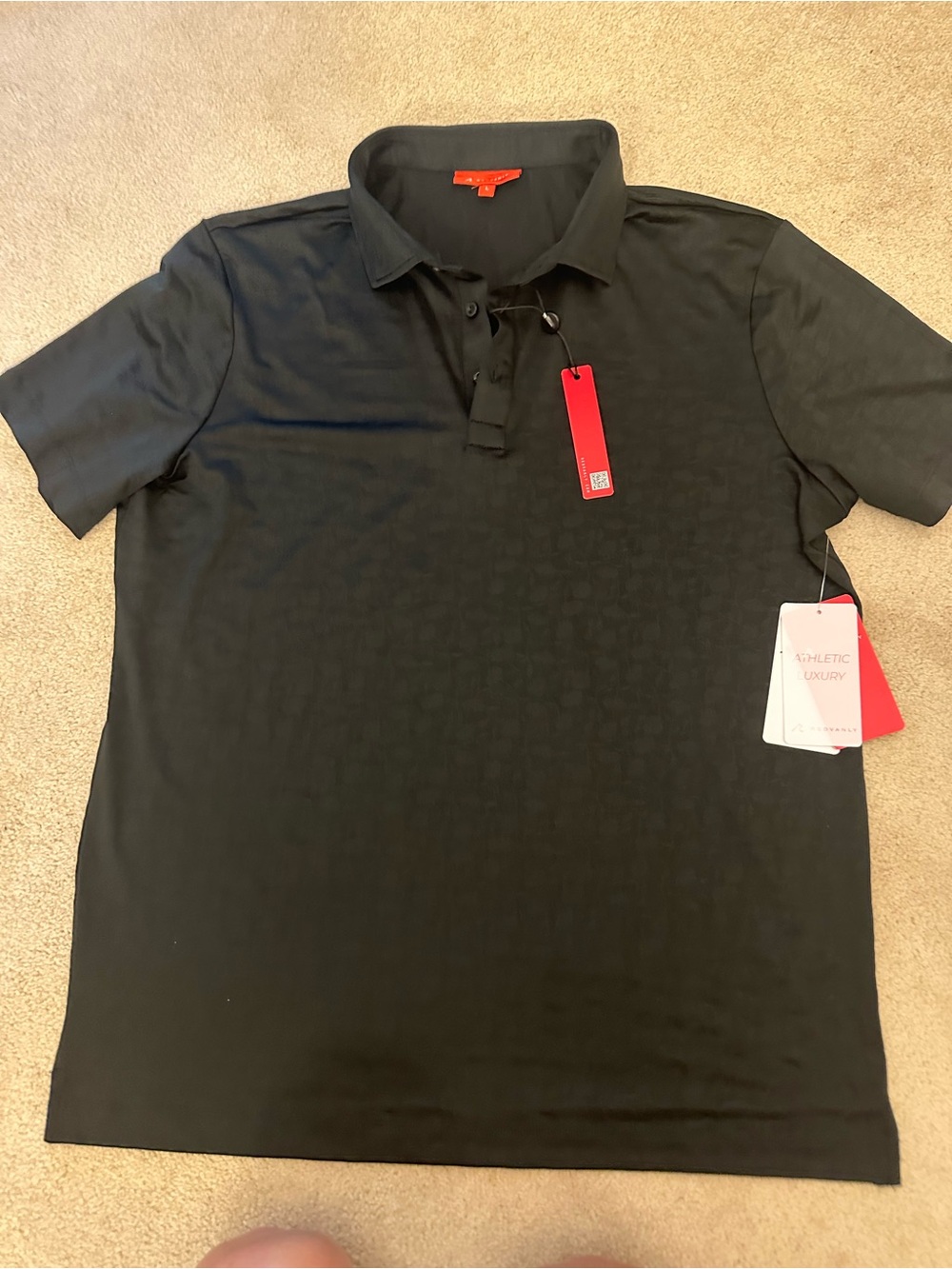 NWT Redvanly Men's Black (Tuxedo) Polo Shirt - Athletic Luxury. Size Large
